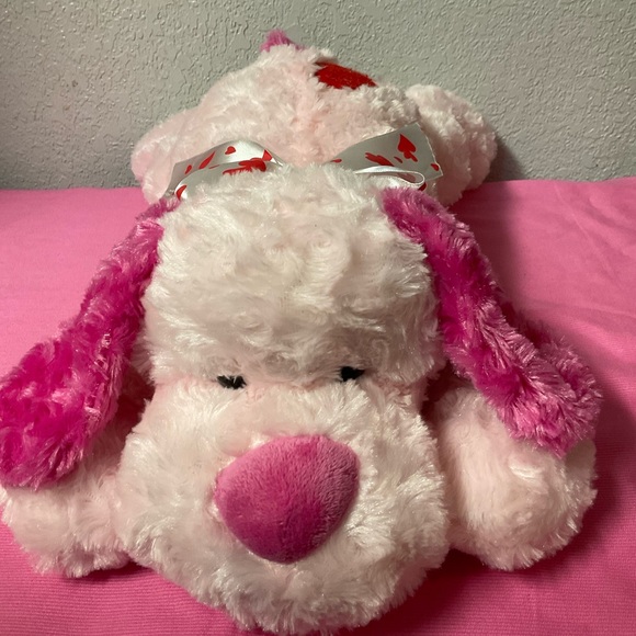 Plush Pink Puppy Dog with Dark Pink Ears & Pink Bow By Kids Preferred Stuffed